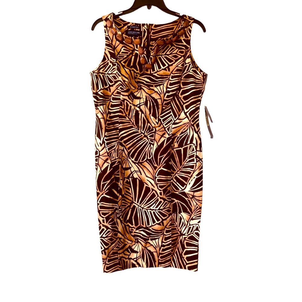 # Jones New York Brown Stretch Jungle Dress with Faux Stones (12P)